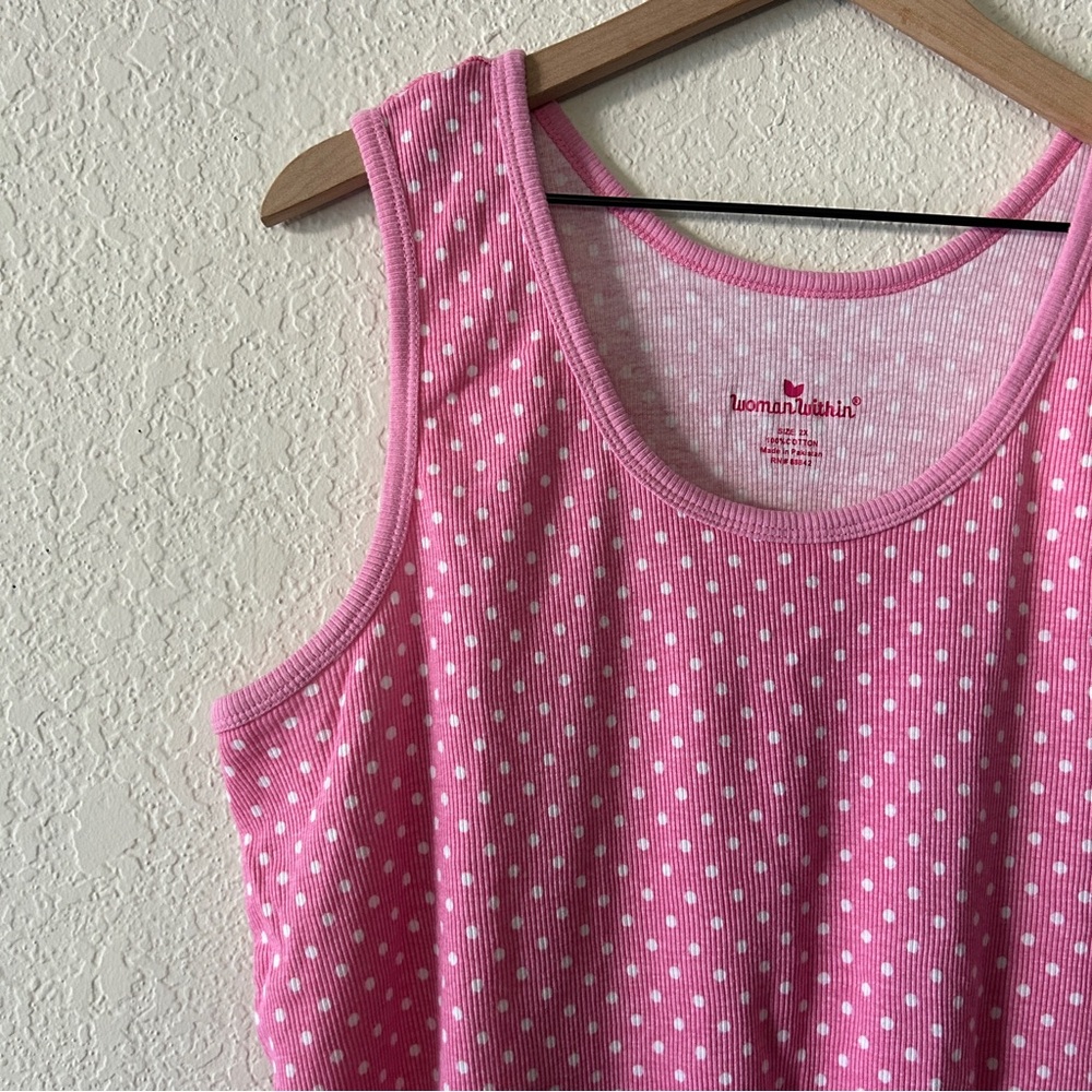 🌷Woman Within Pink and White Polka Dot Tank Top